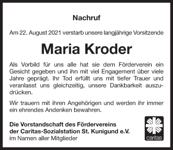 Traueranzeige von Maria Kroder von Pegnitz-Zeitung