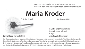 Traueranzeige von Maria Kroder von Pegnitz-Zeitung