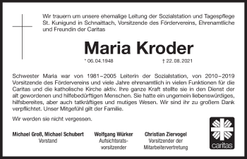Traueranzeige von Maria Kroder von Pegnitz-Zeitung