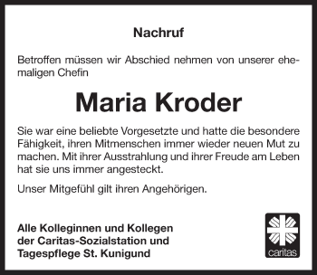 Traueranzeige von Maria Kroder von Pegnitz-Zeitung