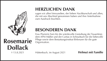 Traueranzeige von Rosemarie Dollack von Pegnitz-Zeitung