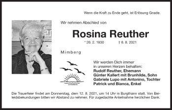 Traueranzeige von Rosina Reuther von Der Bote