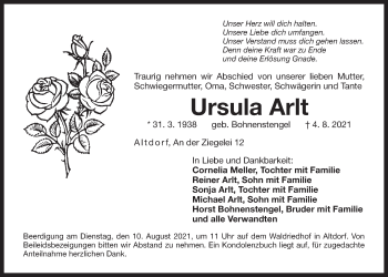 Traueranzeige von Ursula Arlt von Der Bote