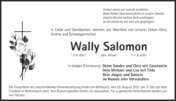 Traueranzeige von Wally Salomon von Pegnitz-Zeitung
