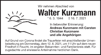 Traueranzeige von Walter Kurzmann von Der Bote