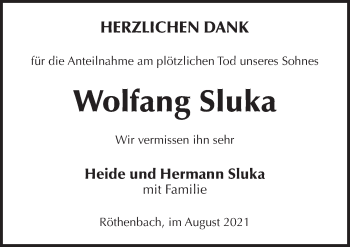 Traueranzeige von Wolfang Sluka von Pegnitz-Zeitung