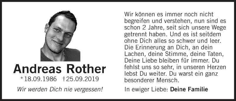  Traueranzeige für Andreas Rother vom 25.09.2021 aus Der Bote