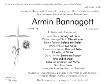 Traueranzeige von Armin Bannagott von Hersbrucker Zeitung