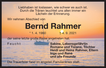 Traueranzeige von Bernd Rahmer von Der Bote