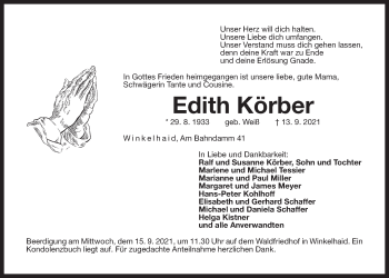 Traueranzeige von Edith Körber von Der Bote