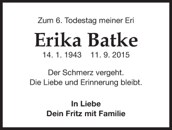 Traueranzeige von Erika Batke von Der Bote