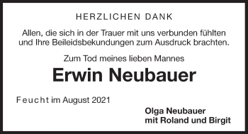 Traueranzeige von Erwin Neubauer von Der Bote