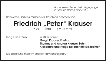Traueranzeige von Friedrich Krauser von Der Bote