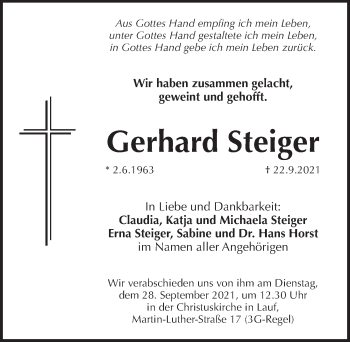 Traueranzeige von Gerhard Steiger von Pegnitz-Zeitung