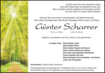Traueranzeige von Günter Scharrer von Hersbrucker Zeitung