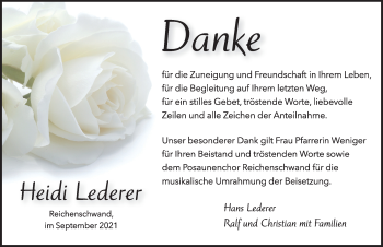 Traueranzeige von Heidi Lederer von Hersbrucker Zeitung