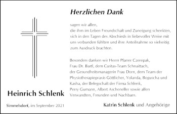 Traueranzeige von Heinrich Schlenk von Pegnitz-Zeitung