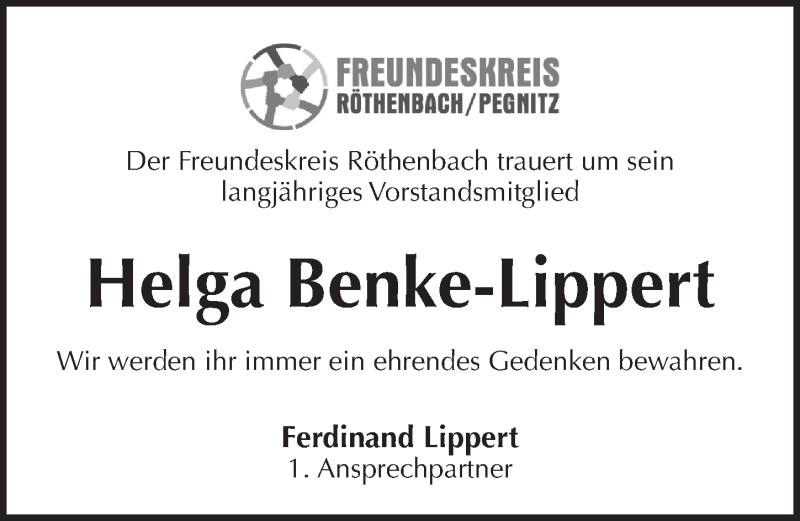  Traueranzeige für Helga Benke-Lippert vom 15.09.2021 aus Pegnitz-Zeitung