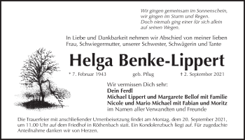 Traueranzeige von Helga Benke-Lippert von Pegnitz-Zeitung