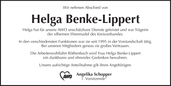 Traueranzeige von Helga Benke-Lippert von Pegnitz-Zeitung