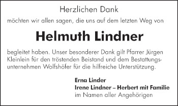 Traueranzeige von Helmuth Lindner von Hersbrucker Zeitung