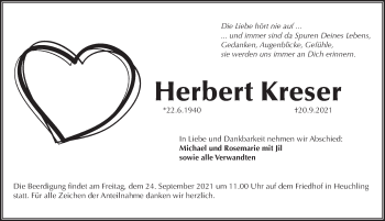 Traueranzeige von Herbert Kreser von Pegnitz-Zeitung
