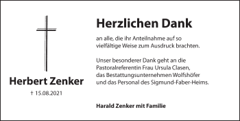Traueranzeige von Herbert Zenker von Hersbrucker Zeitung
