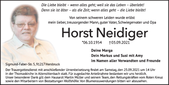 Traueranzeige von Horst Neidiger von Hersbrucker Zeitung