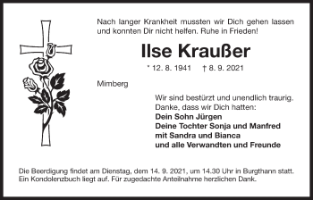 Traueranzeige von Ilse Kraußer von Der Bote