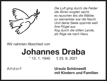 Traueranzeige von Johannes Draba von Der Bote