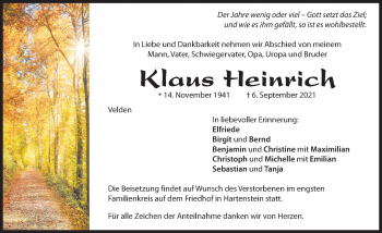 Traueranzeige von Klaus Heinrich von Hersbrucker Zeitung