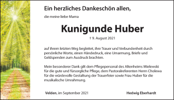 Traueranzeige von Kunigunde Huber von Hersbrucker Zeitung