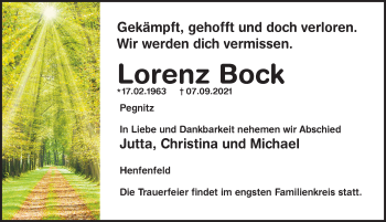 Traueranzeige von Lorenz Bock von Hersbrucker Zeitung