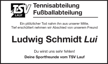 Traueranzeige von Ludwig Schmidt von Pegnitz-Zeitung