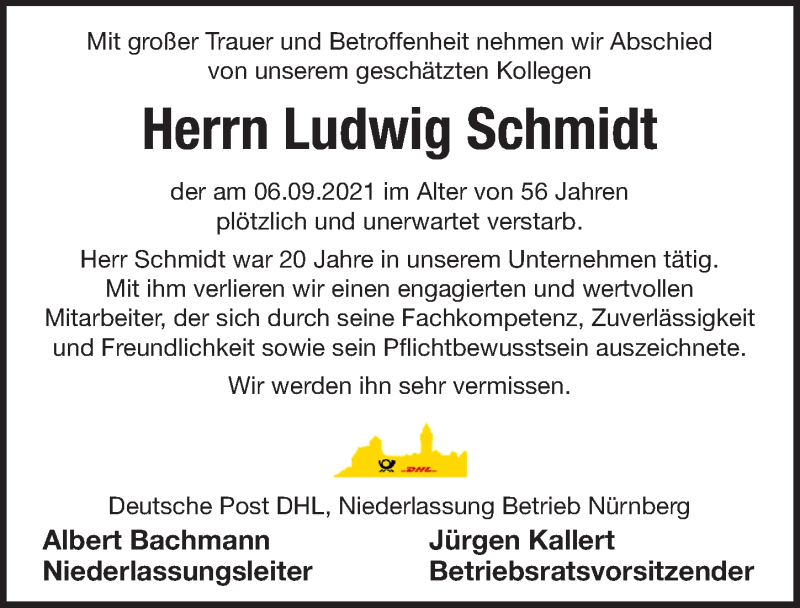  Traueranzeige für Ludwig Schmidt vom 14.09.2021 aus Pegnitz-Zeitung