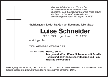 Traueranzeige von Luise Schneider von Der Bote