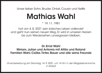 Traueranzeige von Mathias Wahl von Der Bote