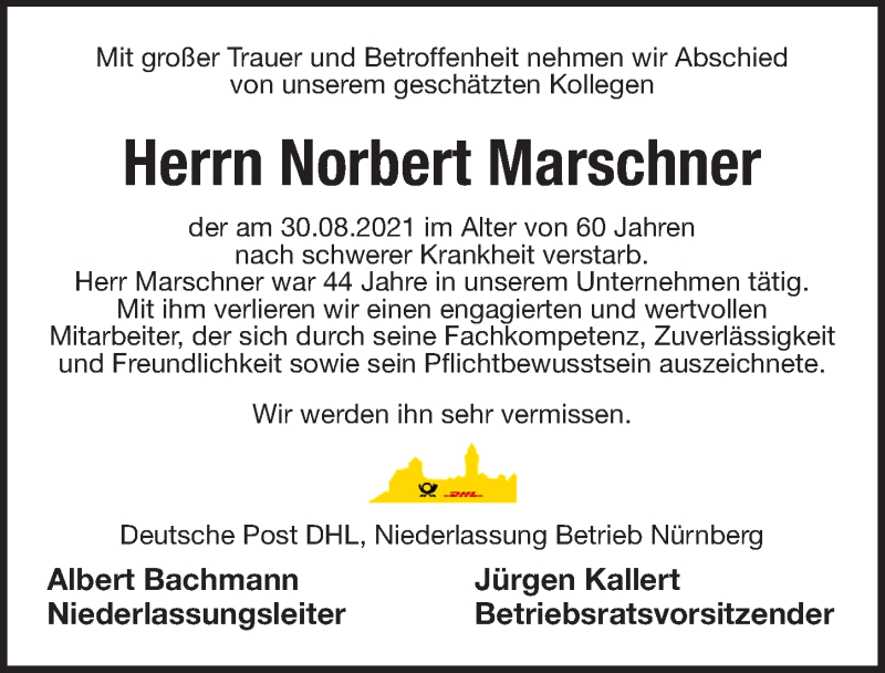  Traueranzeige für Norbert Marschner vom 08.09.2021 aus Pegnitz-Zeitung