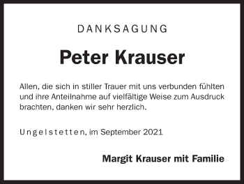 Traueranzeige von Peter Krauser von Der Bote