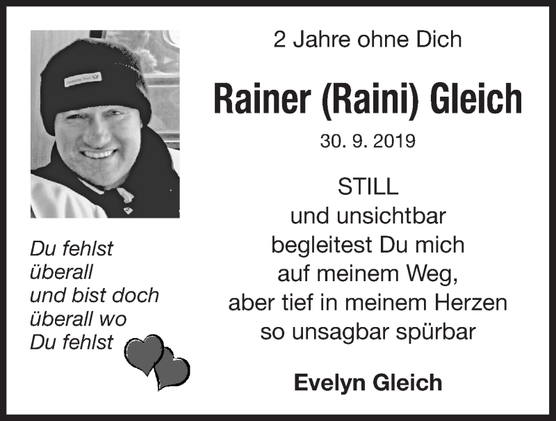  Traueranzeige für Rainer Gleich vom 30.09.2021 aus Der Bote