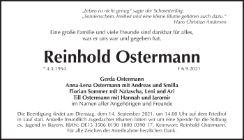 Traueranzeige von Reinhold Ostermann von Pegnitz-Zeitung
