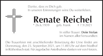 Traueranzeige von Renate Reichel von Pegnitz-Zeitung