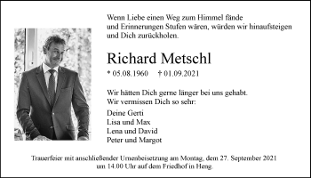 Traueranzeige von Richard Metschl von Der Bote
