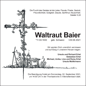 Traueranzeige von Waltraut Baier von Hersbrucker Zeitung