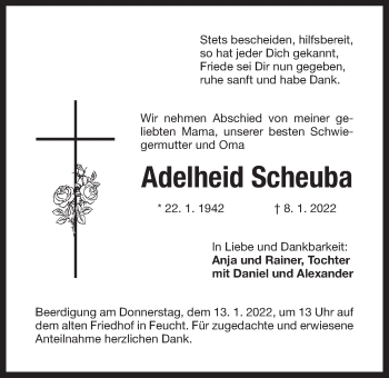 Traueranzeige von Adelheid Scheuba von Der Bote