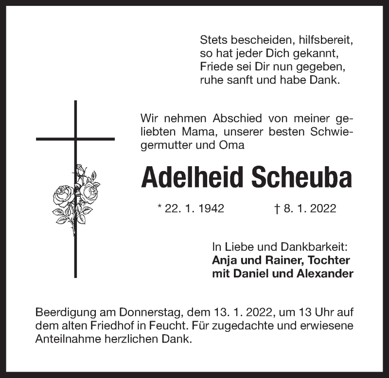  Traueranzeige für Adelheid Scheuba vom 11.01.2022 aus Der Bote