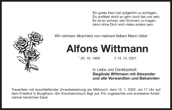 Traueranzeige von Alfons Wittmann von Der Bote