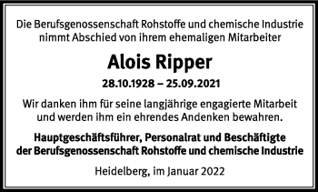 Traueranzeige von Alois Ripper von Der Bote