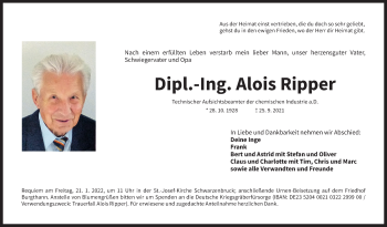 Traueranzeige von Alois Ripper von Der Bote