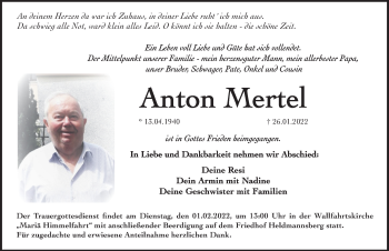 Traueranzeige von Anton Mertel von Hersbrucker Zeitung